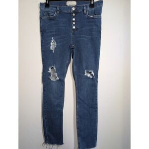 Free People Distressed High Rise Button Front‎ Ankle Jean Denim Women's Size 29
